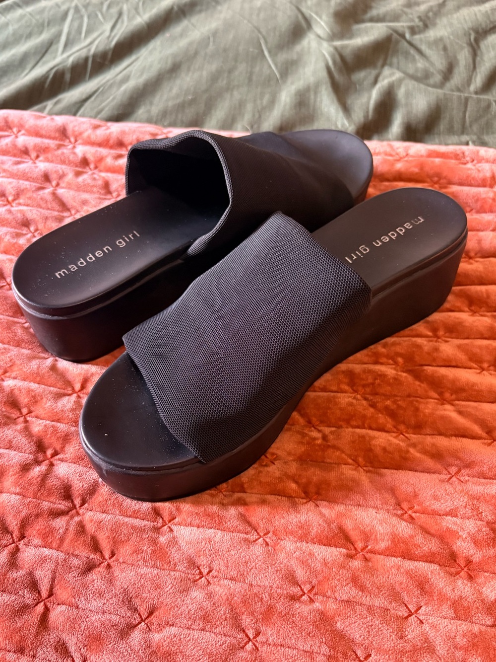 Madden Girl Black Platform Slide Mules